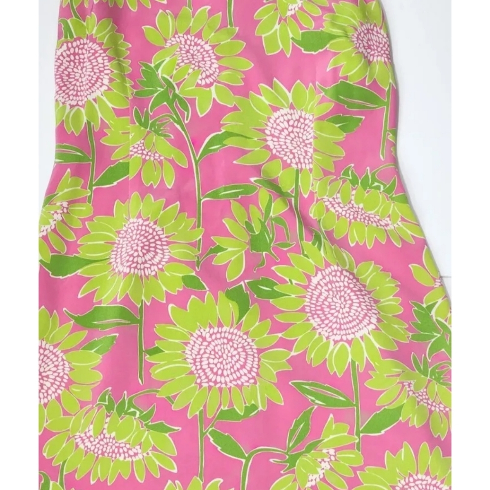 Lilly Pulitzer Pink Mid Sheath Sunflower Dress Womens Size 10 V Neck